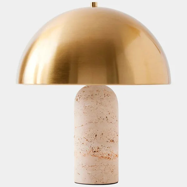 Carly Dome Mesa Lampara, Travertine/Laton